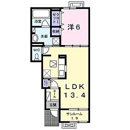 シャンティ2A 1LDKの間取図画像