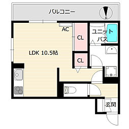アムール舟橋北町 ワンルームの間取図画像