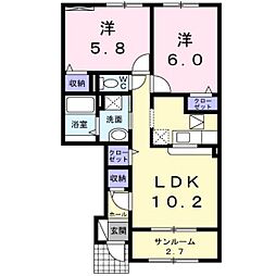 リン・デ・クリート 2LDKの間取図画像