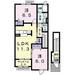 グロワールE 2LDKの間取図画像