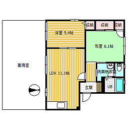 アムール花房B 2LDKの間取図画像