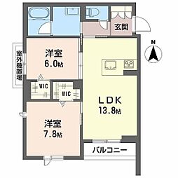 シャーメゾン 二口 パナXI 2LDKの間取図画像