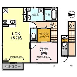 D-room Luna 2階1LDKの間取り