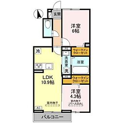 フェリーチェ 1階2LDKの間取り