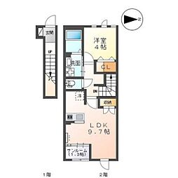 ボナール・ディアコート 2階1LDKの間取り