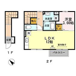 Just The D-room 2階1LDKの間取り