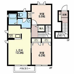 ディアス京田 2階2LDKの間取り