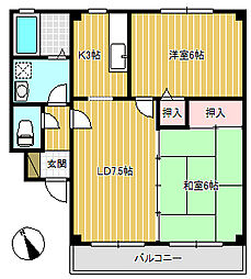 メゾンみなみ野 2階2LDKの間取り