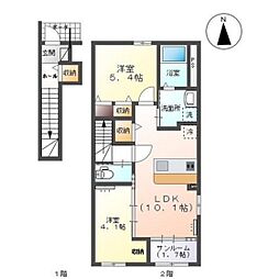 ルーベンス城東 2階2LDKの間取り
