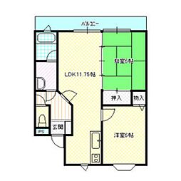 コーポ万葉 1階2LDKの間取り