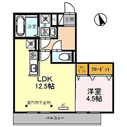 Coco上米島 1LDKの間取図画像