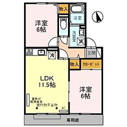 エルフタウン吉久D 2LDKの間取図画像