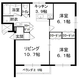グランディア南星 2LDKの間取図画像