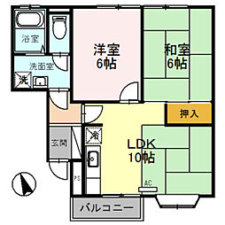 ジュネス定田 2LDKの間取図画像