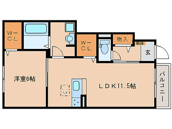 奈良県橿原市常盤町(賃貸アパート1LDK・1階・46.58㎡)の写真 その2