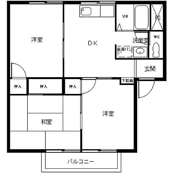 オリーブハウス竹内 ｜鳥取県米子市目久美町(賃貸アパート3DK・2階・52.80㎡)の写真 その2
