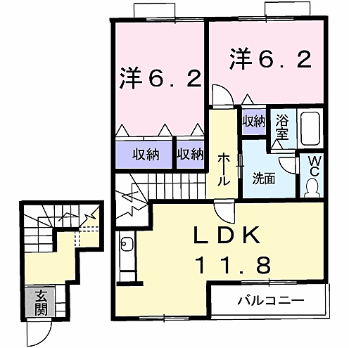 ピュア　レジデンスＢ 203｜鳥取県米子市尾高(賃貸アパート2LDK・2階・64.43㎡)の写真 その2