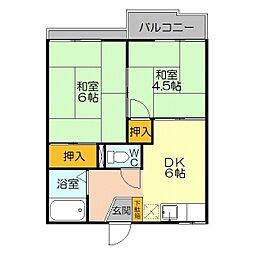 コスモハイツ 2DKの間取図画像