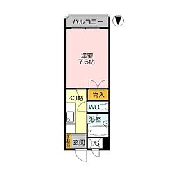 エクセル富士見マンション 8階1Kの間取り