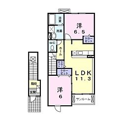 シュティル　ブリーゼＣ 2階2LDKの間取り