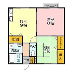 アプリコット 2階2DKの間取り