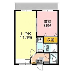 サンパティーク山中 1階1LDKの間取り
