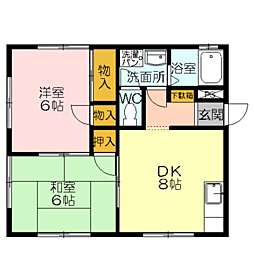 パルティシオン 1階2DKの間取り