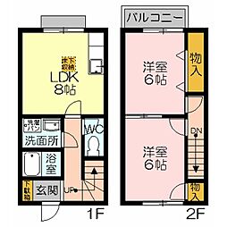 メヌエットA棟 2DKの間取図画像