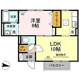 ファインシークＢ棟 1階1LDKの間取り