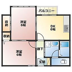 エクセレンテハイツ 1階2DKの間取り