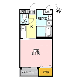 三記マンションうちまち 1Kの間取図画像