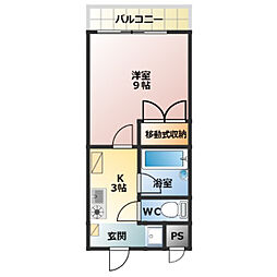 三記マンション弐号館 1Kの間取図画像
