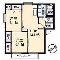 レインボーハイツB 2LDKの間取図画像