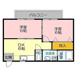 ハイツクレドール2号館 2DKの間取図画像