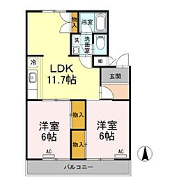 フジパレス新開 2LDKの間取図画像