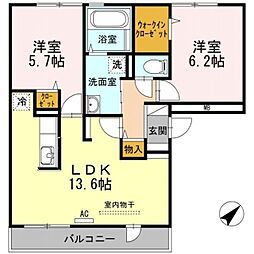 アヴニール西福原1 2LDKの間取図画像