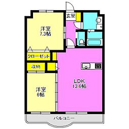 メゾン・キンレイII 2階2LDKの間取り