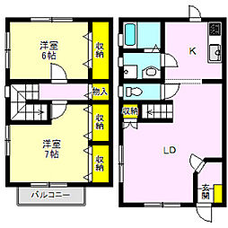 サンビスタ 1階2LDKの間取り