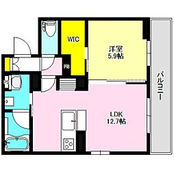 クレアシオン双葉 1階1LDKの間取り