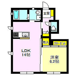 シルクツリーガーデン 1階1LDKの間取り