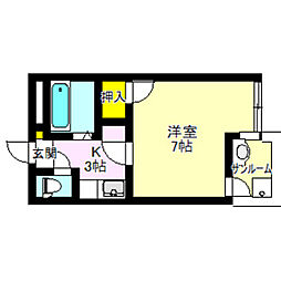 ヴィラ栄町 3階1Kの間取り