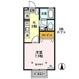 メゾン・ド・Ｋ 2階1Kの間取り