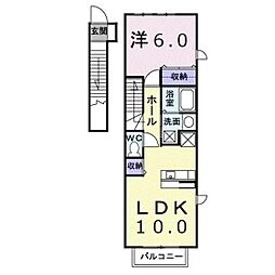 デフィー・ホワイト 2階1LDKの間取り