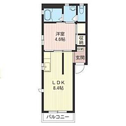 サンスクエア 2階1LDKの間取り