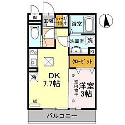カーサ丸山 1階1DKの間取り