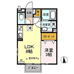 メゾン染谷川 2階1LDKの間取り