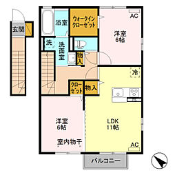 ワイ・ヴィクトワールＡ・Ｂ 2階2LDKの間取り