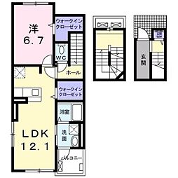 クラール　島野　Ｂ 3階1LDKの間取り
