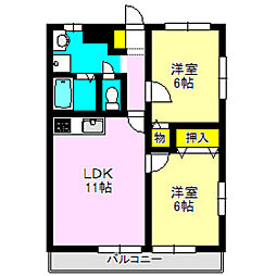 プレミール中居1 2LDKの間取図画像