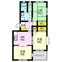 レジデンス中居 3DKの間取図画像